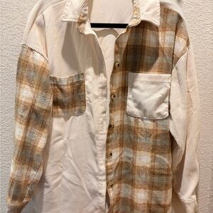 Blu Pepper Cream and Brown Plaid Button-Down Shirt